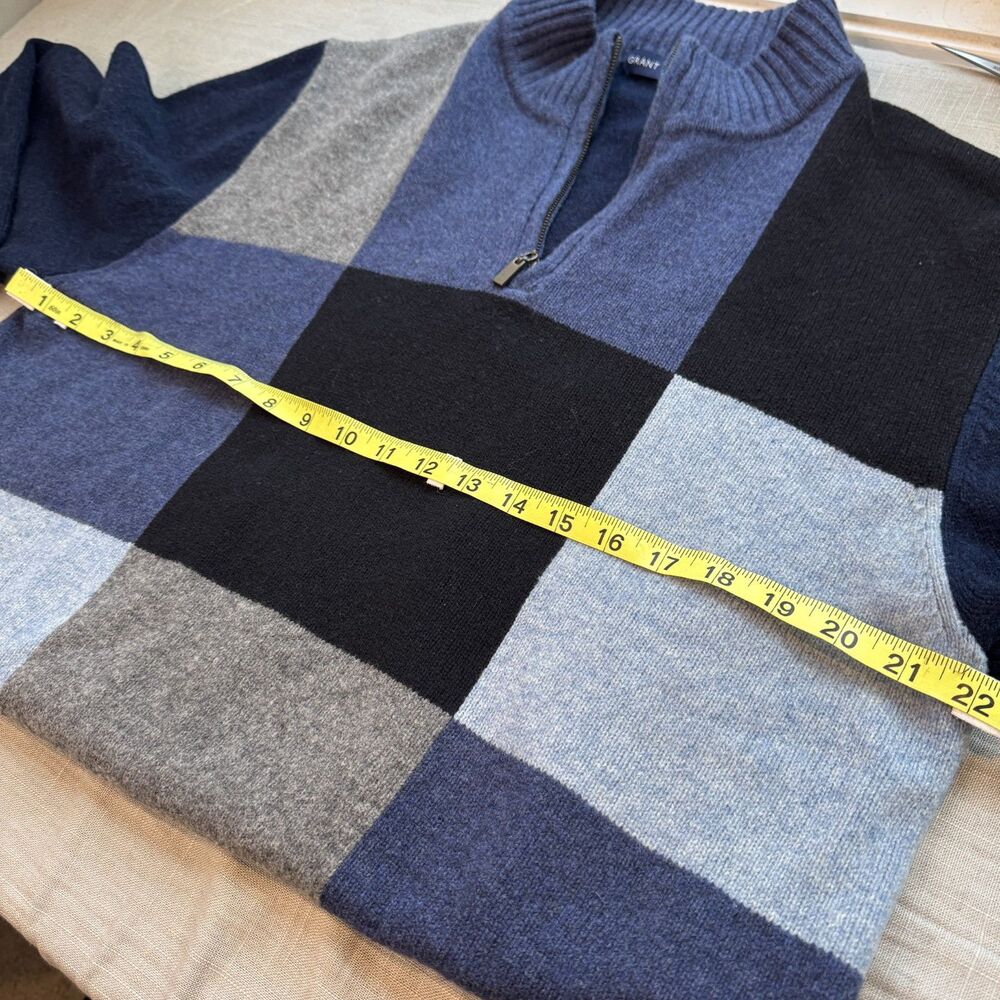 Stylish Men's Grant Thomas Blue / Grey Wool Colorblock Sweater - Size L, 3/4 Zip - Picture 5 of 7